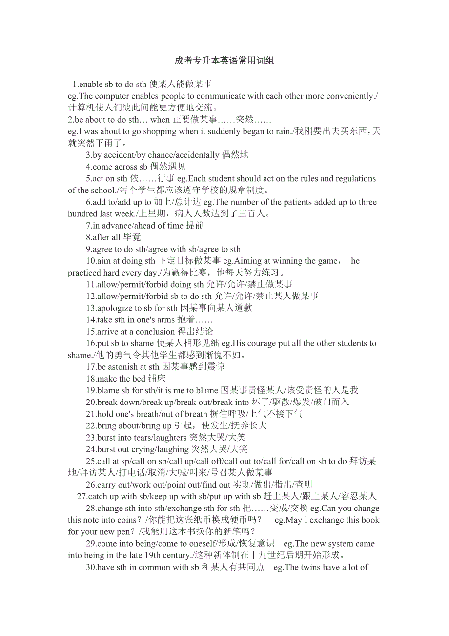 2011年专升本成考英语短语搭配_第1页