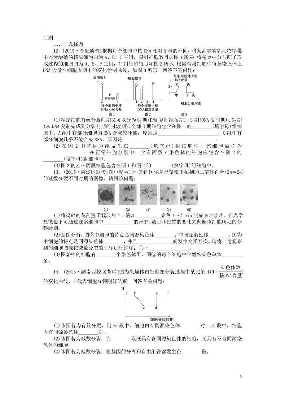 2016届高三生物一轮复习 第四单元 第2讲 减数分裂和受精作用课下限时集训2 新人教版必修1_第3页