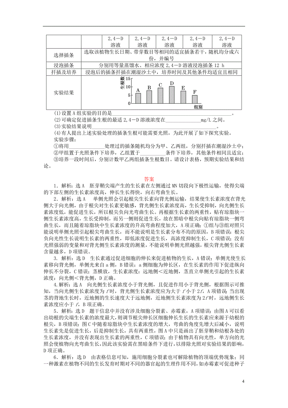 2016届高三生物一轮复习 第一单元 第5讲 植物的激素调节课下限时集训 新人教版必修3_第4页