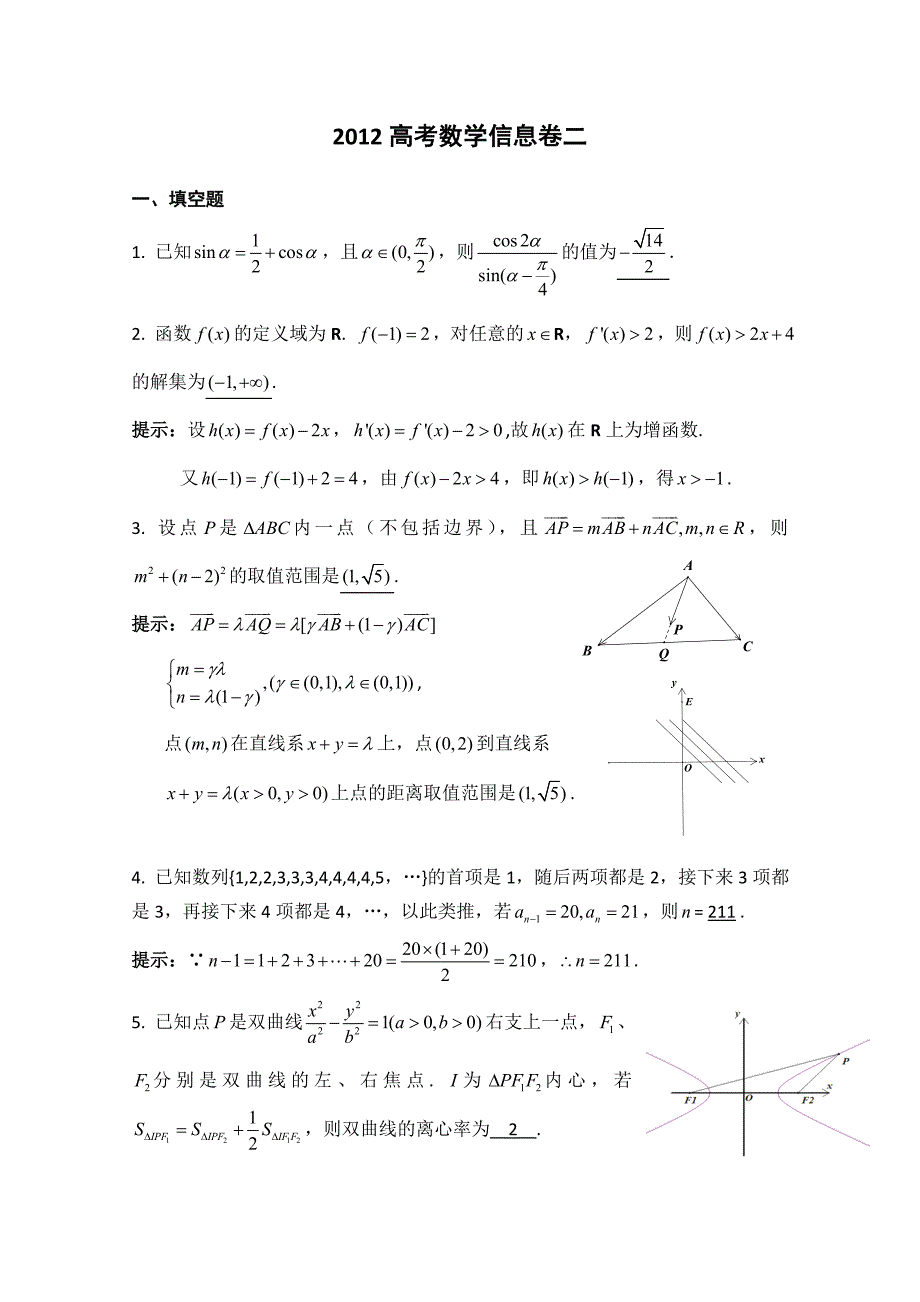 江苏省某校2012年高考数学信息卷解析版_第1页