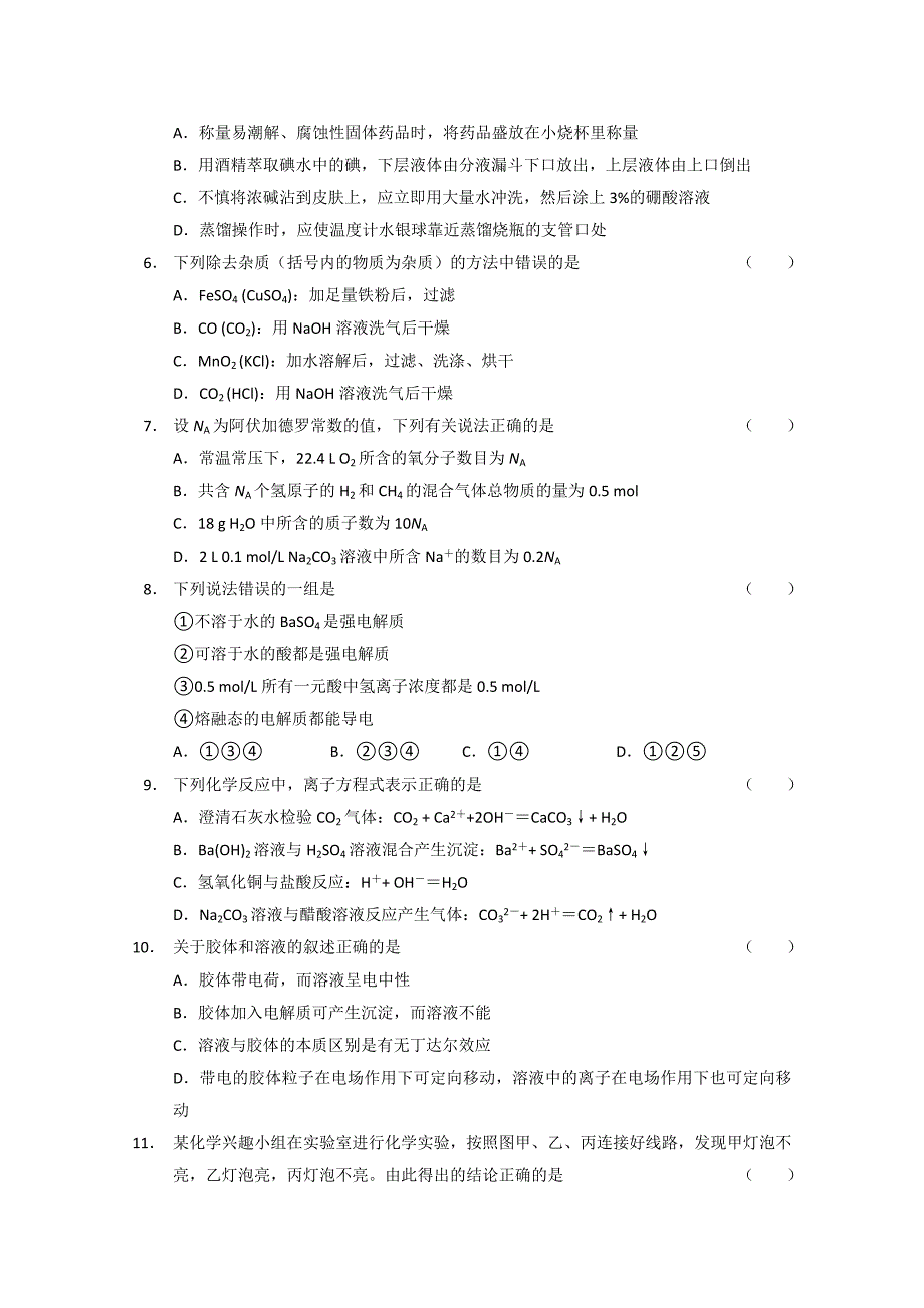 重庆市西南师大附中10-11学年高一上学期期中（化学）_第2页