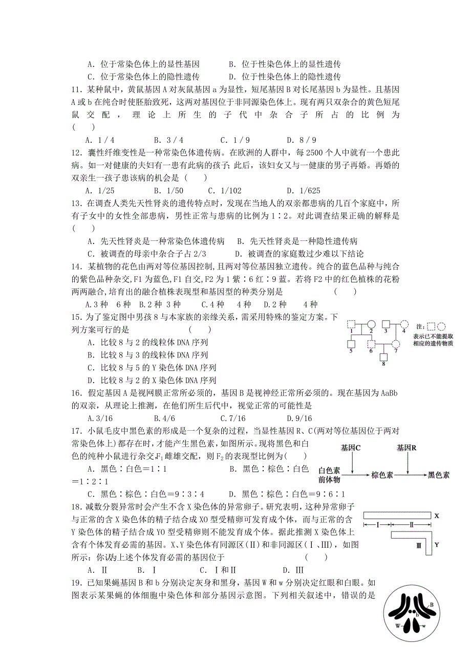 山东省2016届高三国庆节训练题（3）生物试题含答案_第2页