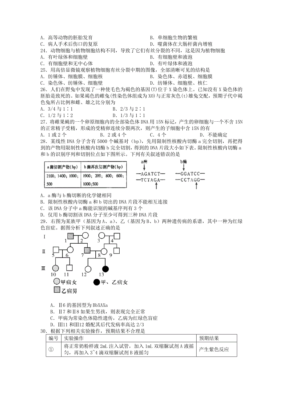 山东省聊城市莘县重点高中2013学年高三上学期期中考试生物试题_第4页