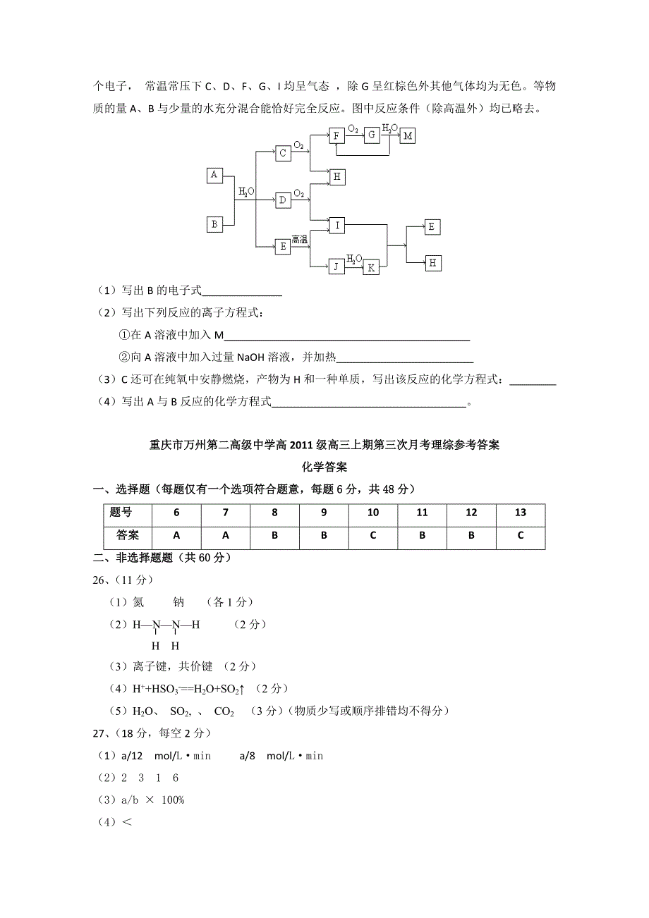 重庆市万州二中2011届高三12月月考（理科综合化学）_第4页