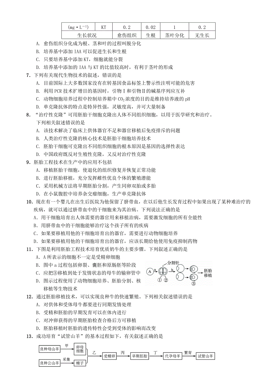 江苏省泰州市姜堰区2013-2014学年高二下学期期中考试生物含答案_第2页