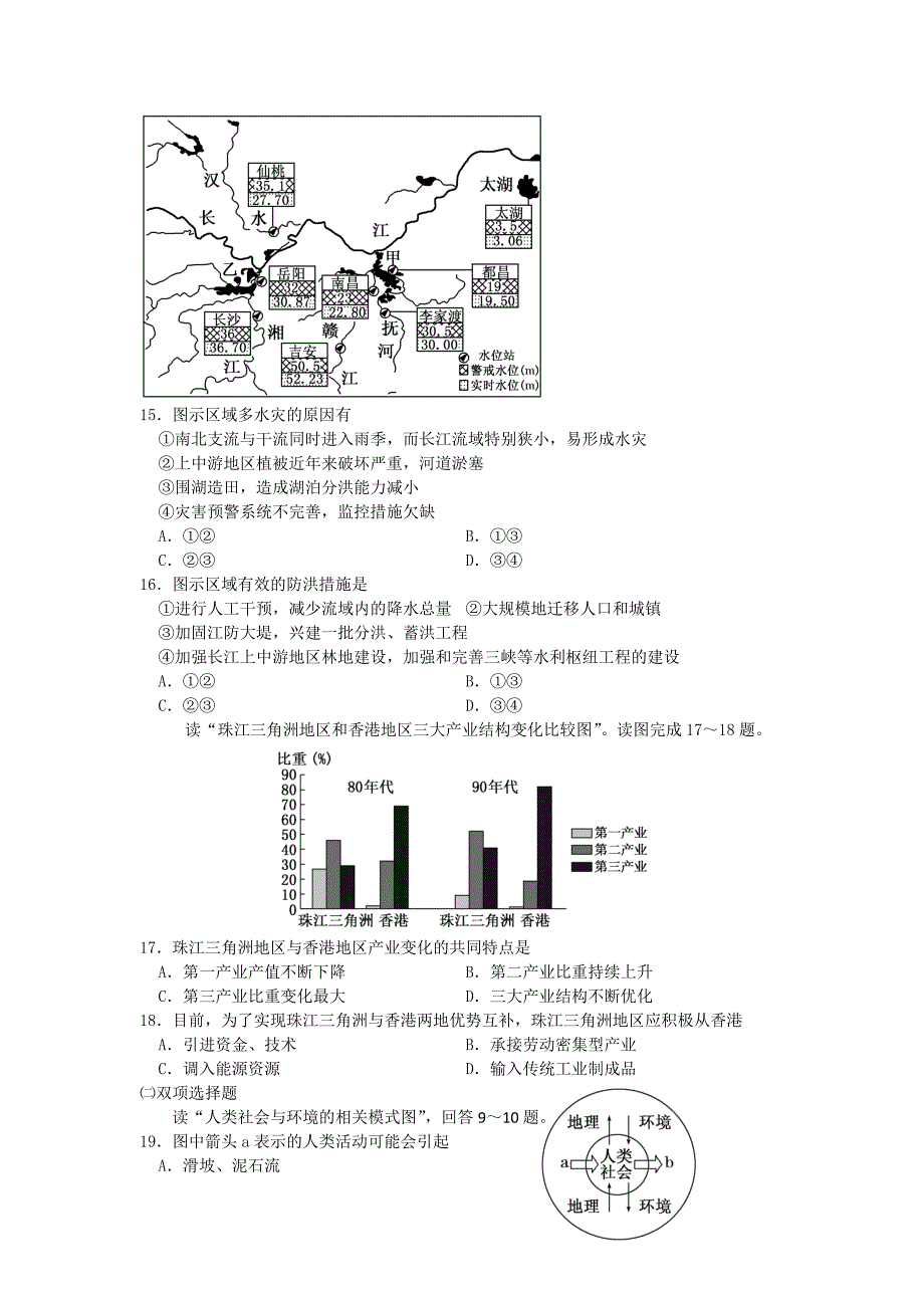 江苏省泰兴中学2015-2016学年高二上学期期末适应性考试地理试题缺答案_第4页