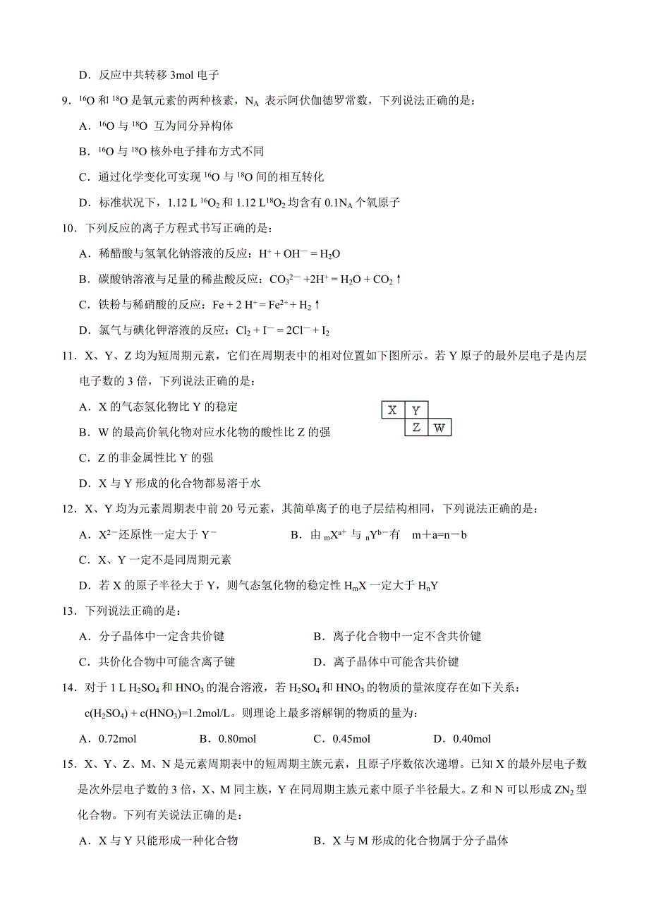 江苏省2013-2014学年高一3月随堂练习化学试题无答案_第2页