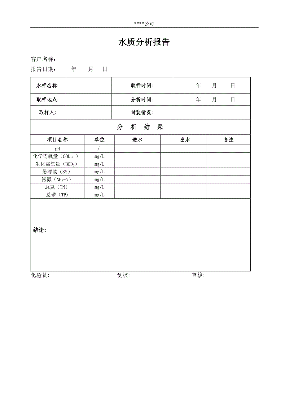 （新编）水质分析报告(空白模板2)_第1页