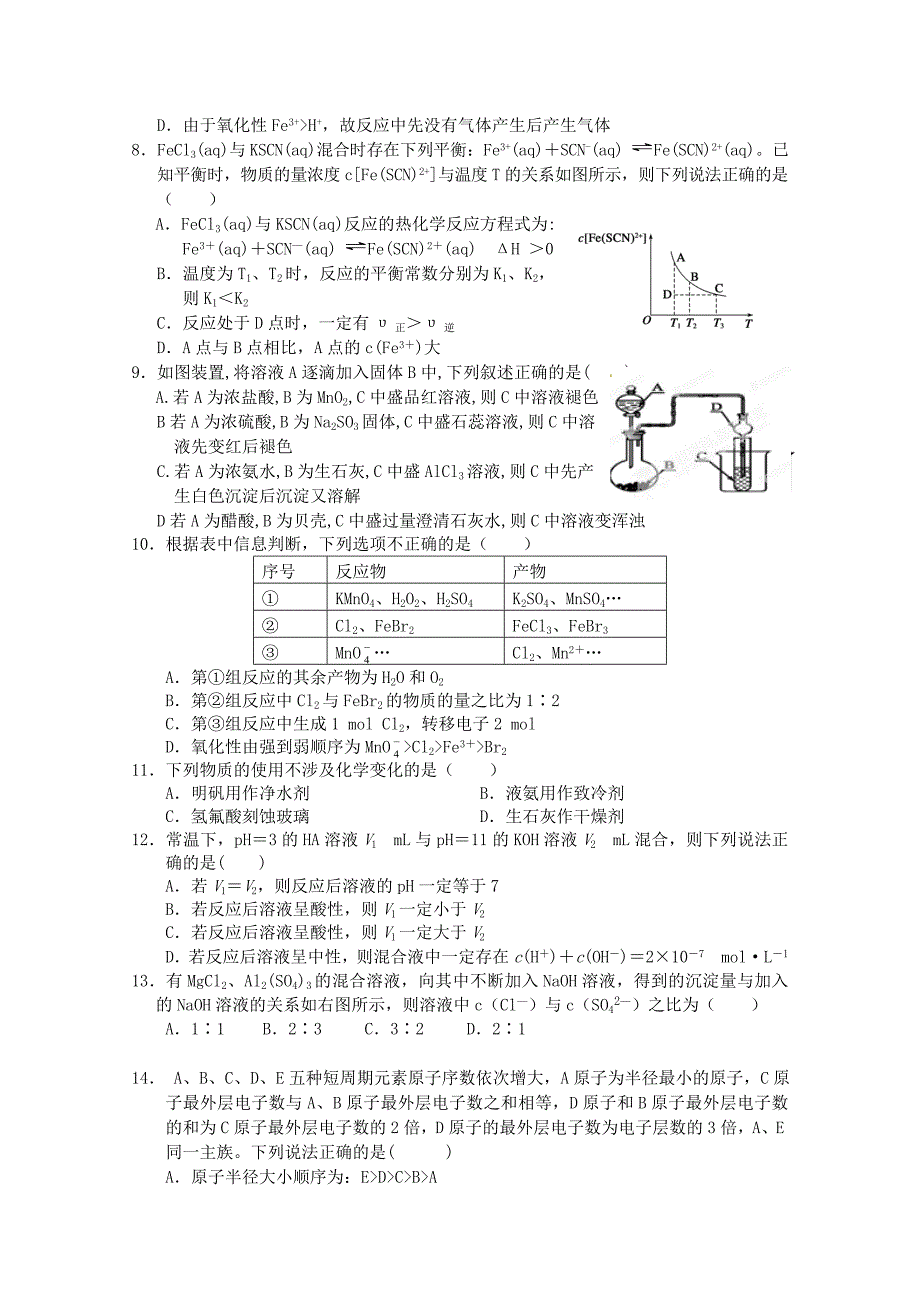 江西省赣州市2015届高三上学期十二县（市）期中联考 化学试题 含答案_第2页