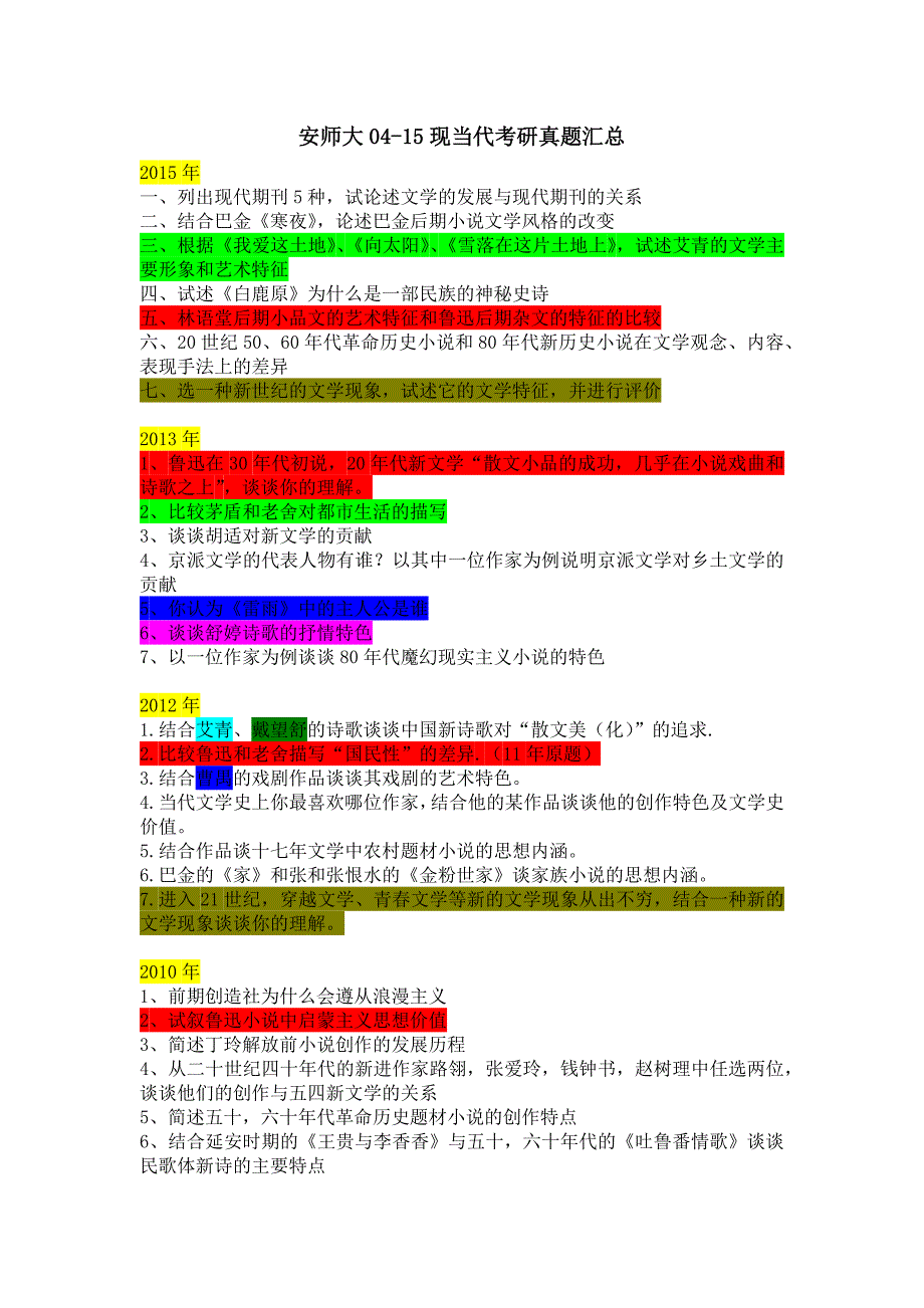 安师大04-15现当代考研真题汇总_第1页