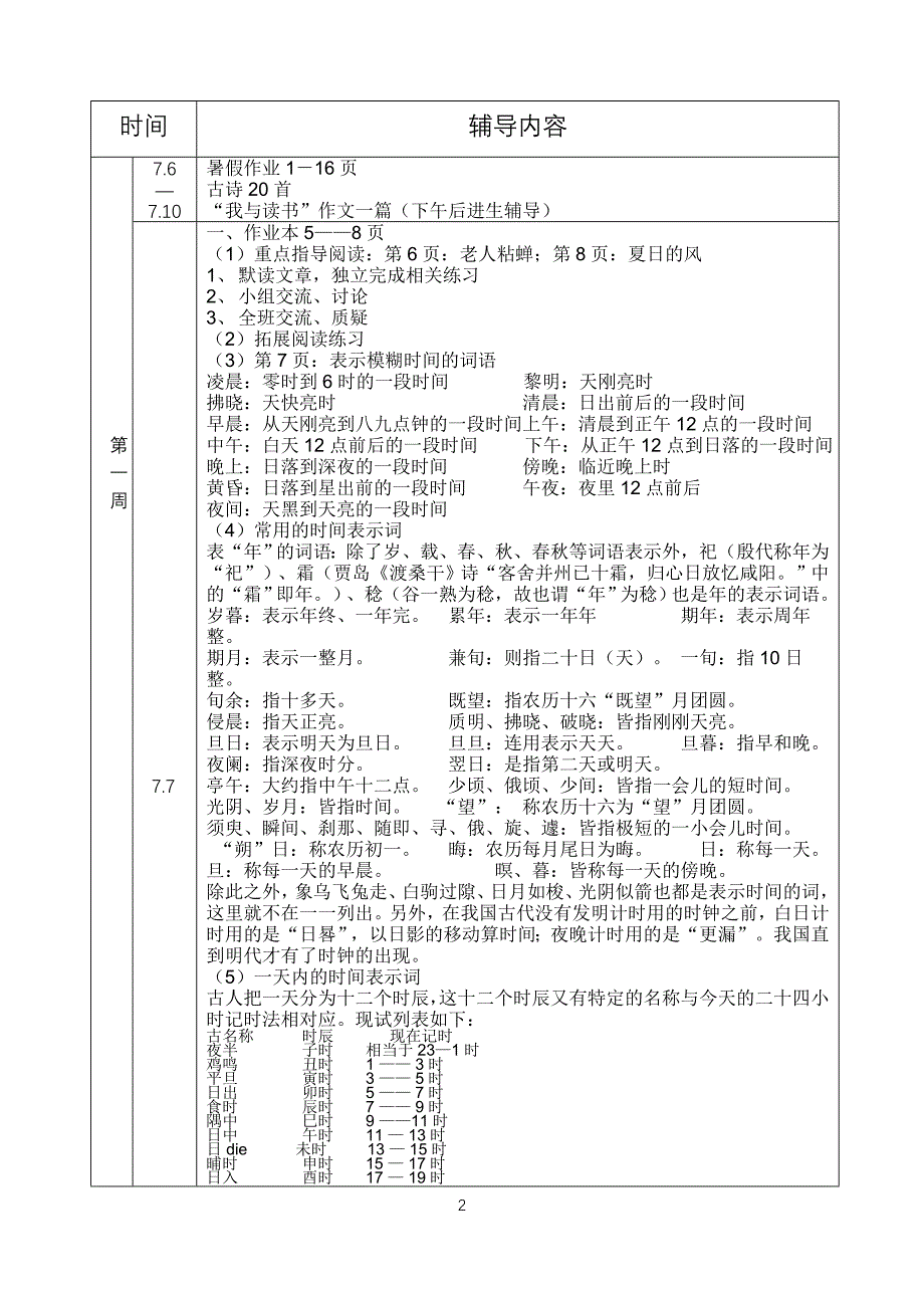 四年级C班暑假辅导计划(周文斌)第一周_第2页