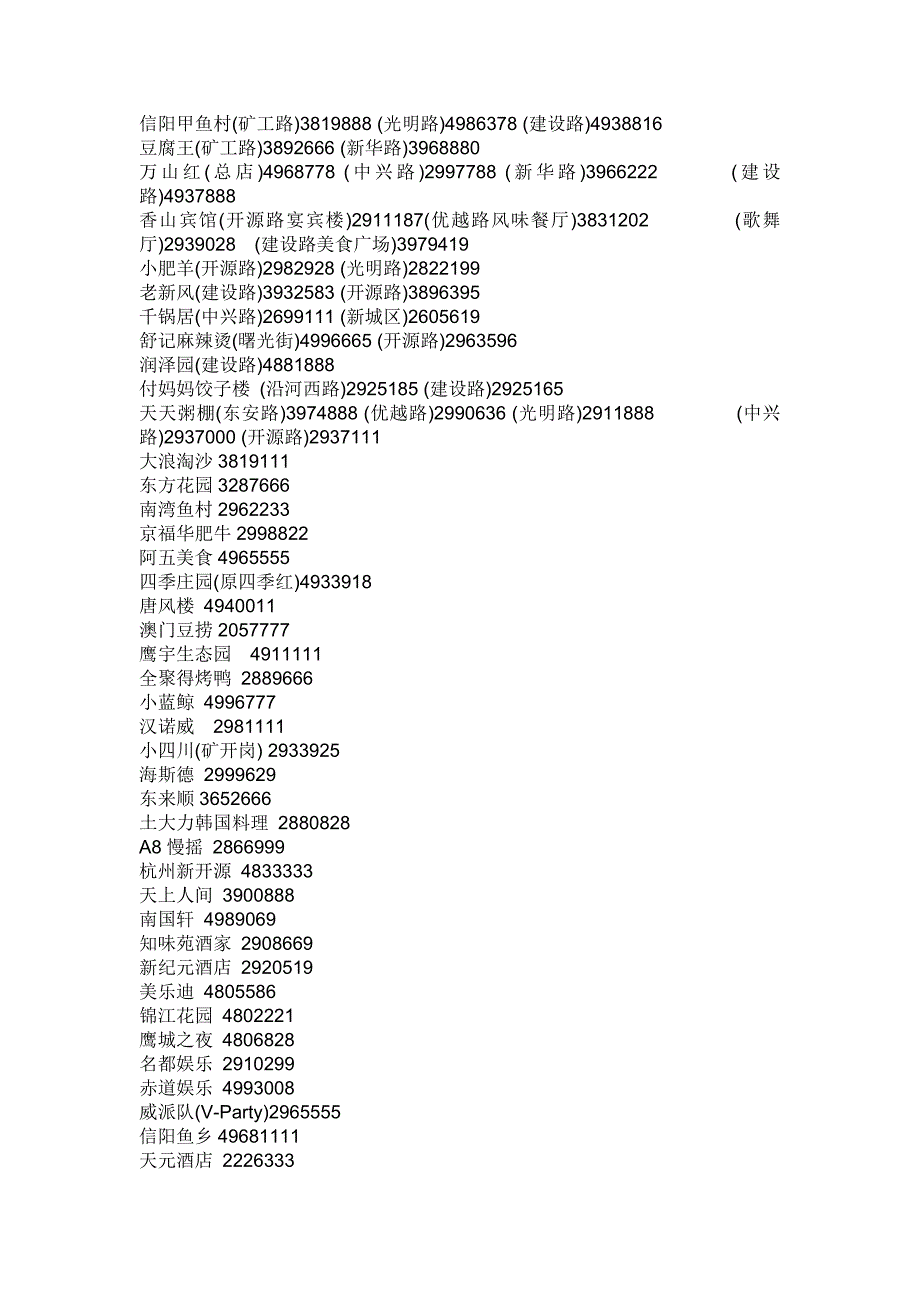 平顶山部分餐饮地址大汇总(包括各处小吃)_第1页