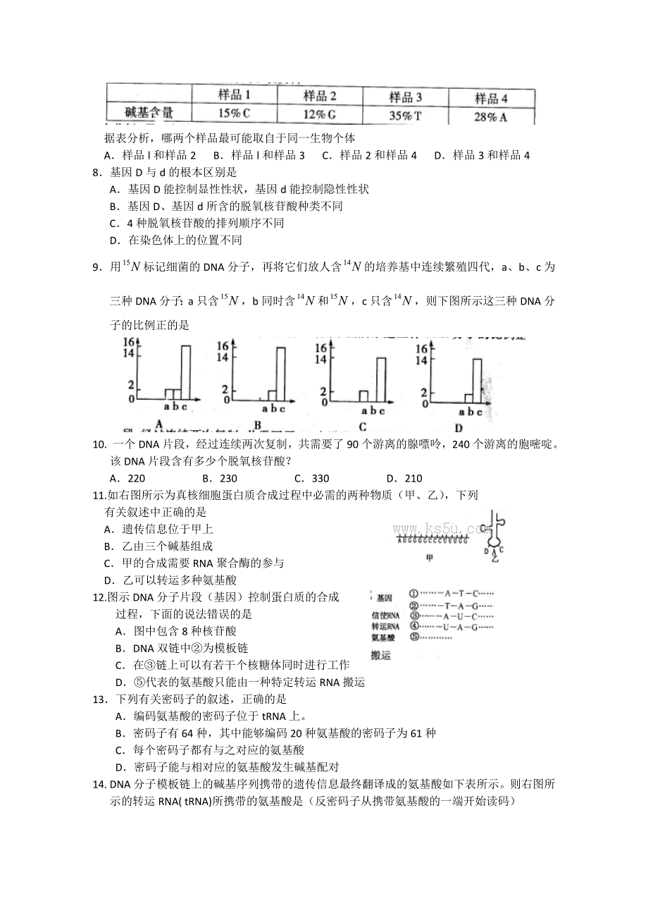 江西省南昌市2013-2014学年高二上学期期中考试 理科生物 含答案_第2页