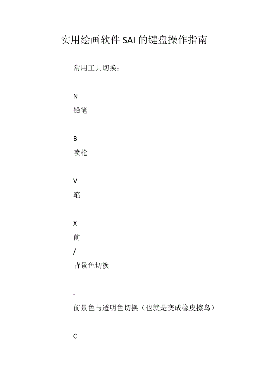 实用绘画软件SAI的键盘操作指南_第1页
