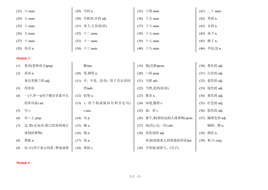 外研版英语天津七年级单词默写表(中文词性)_第2页