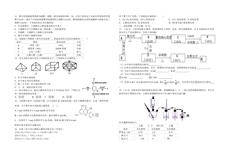 江西省高安中学2015-2016学年高二上学期期末考试化学（理）试题（重点班）  无答案_第2页