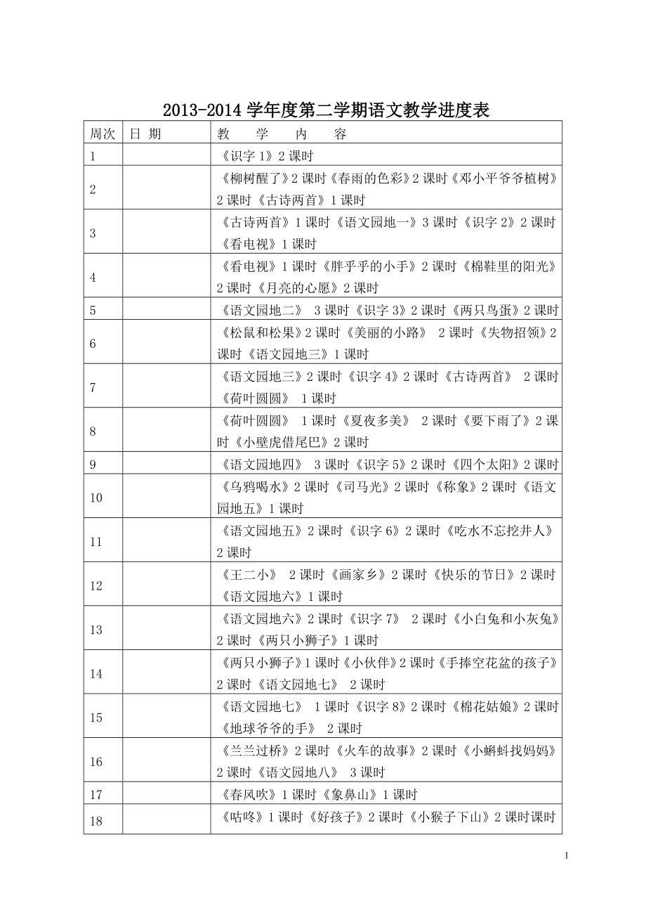 新课标人教版小学一年级语文下册全册教案(已整理)_第1页