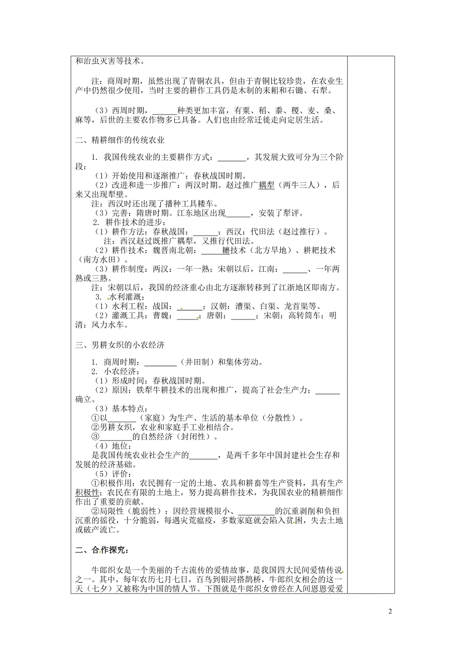 海南省东方市琼西中学高中历史 第1课 发达的古代农业导学案（无答案）新人教版必修2_第2页