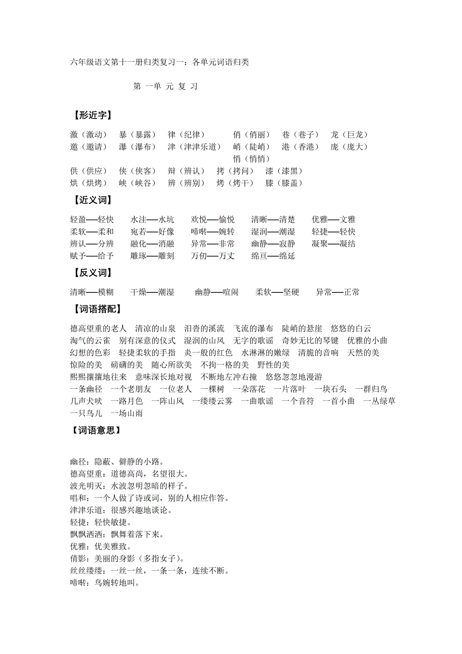 六年级语文第十一册归类复习1_第1页