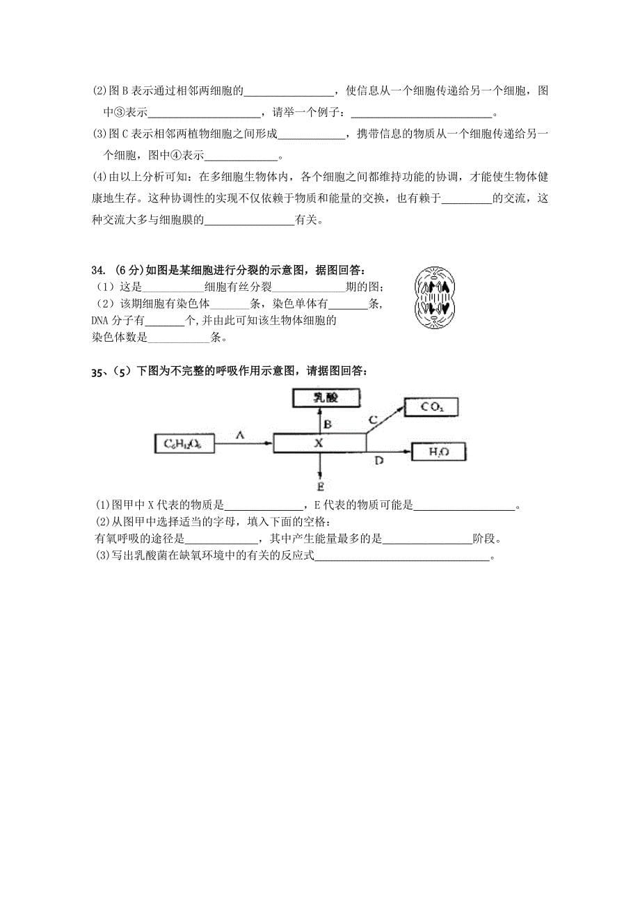 黑龙江省庆安三中11-12学年高一上学期期末考试（生物）_第5页