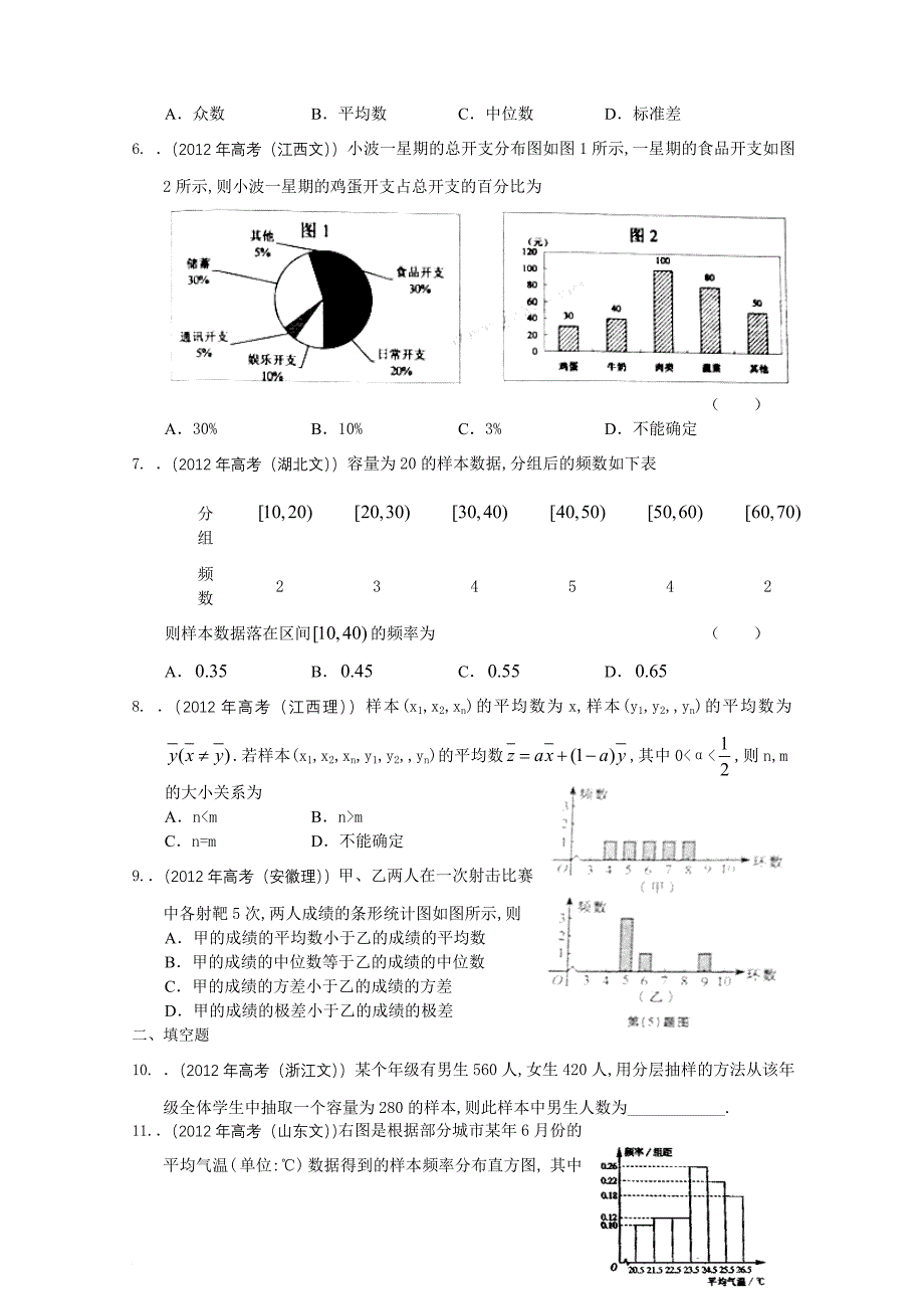 2012年高考数学按章节分类汇编(人教A必修三)：第二章统计_第2页