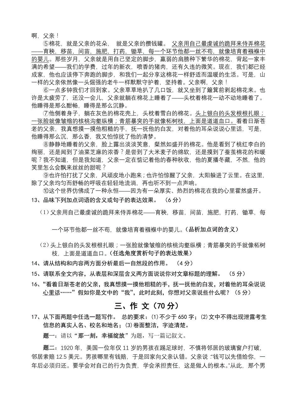 上杭县2013～2014学年第一学期期末教学质量监测九年级语文试题及答案_第4页