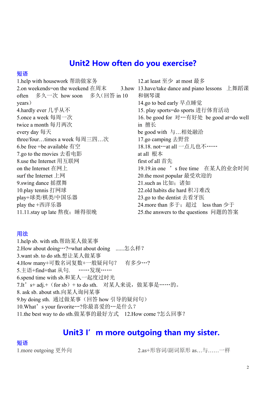 八年级英语上册单元知识点归纳_第2页