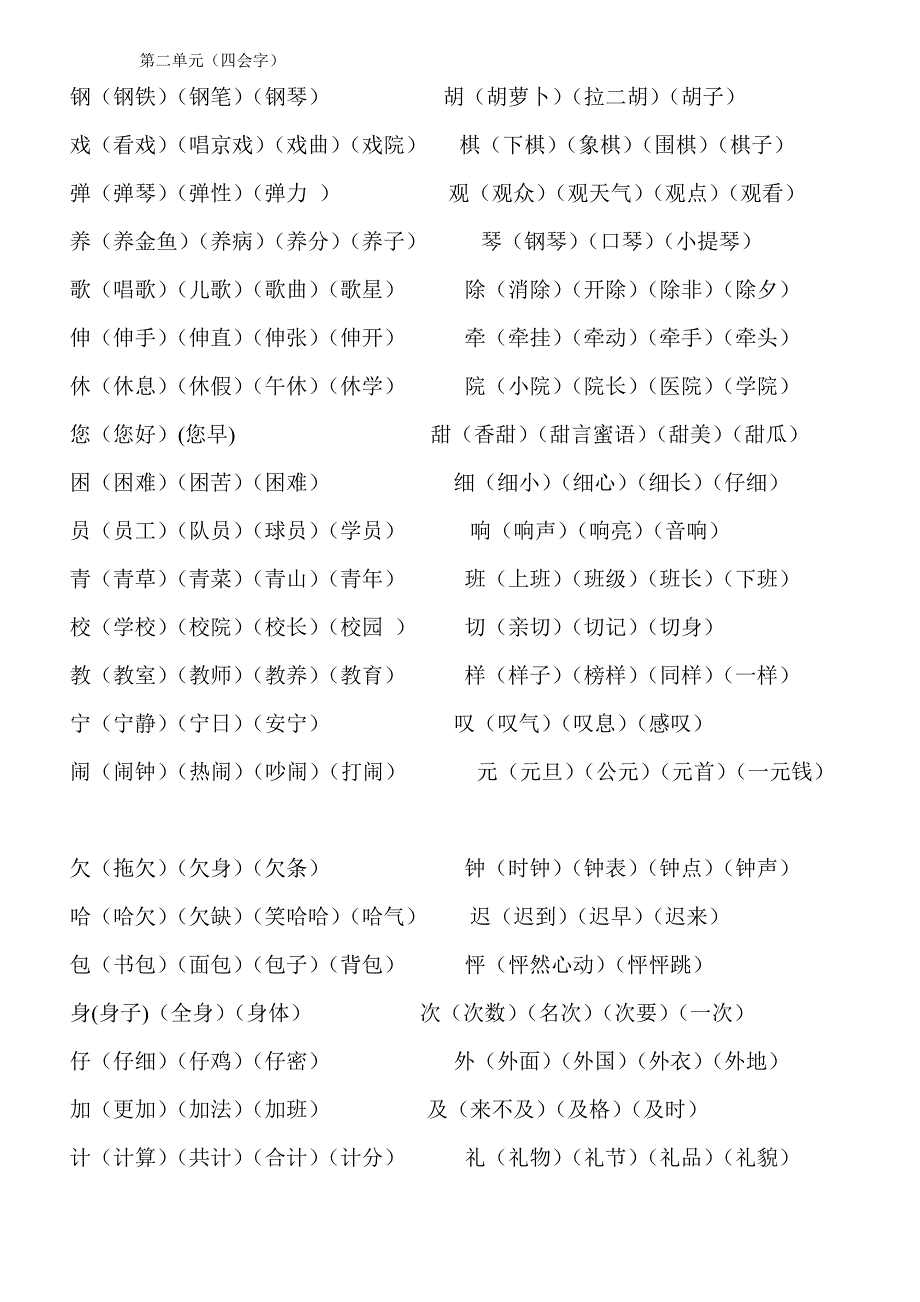 人教版语文二年级上册第二单元四会字组词_第1页