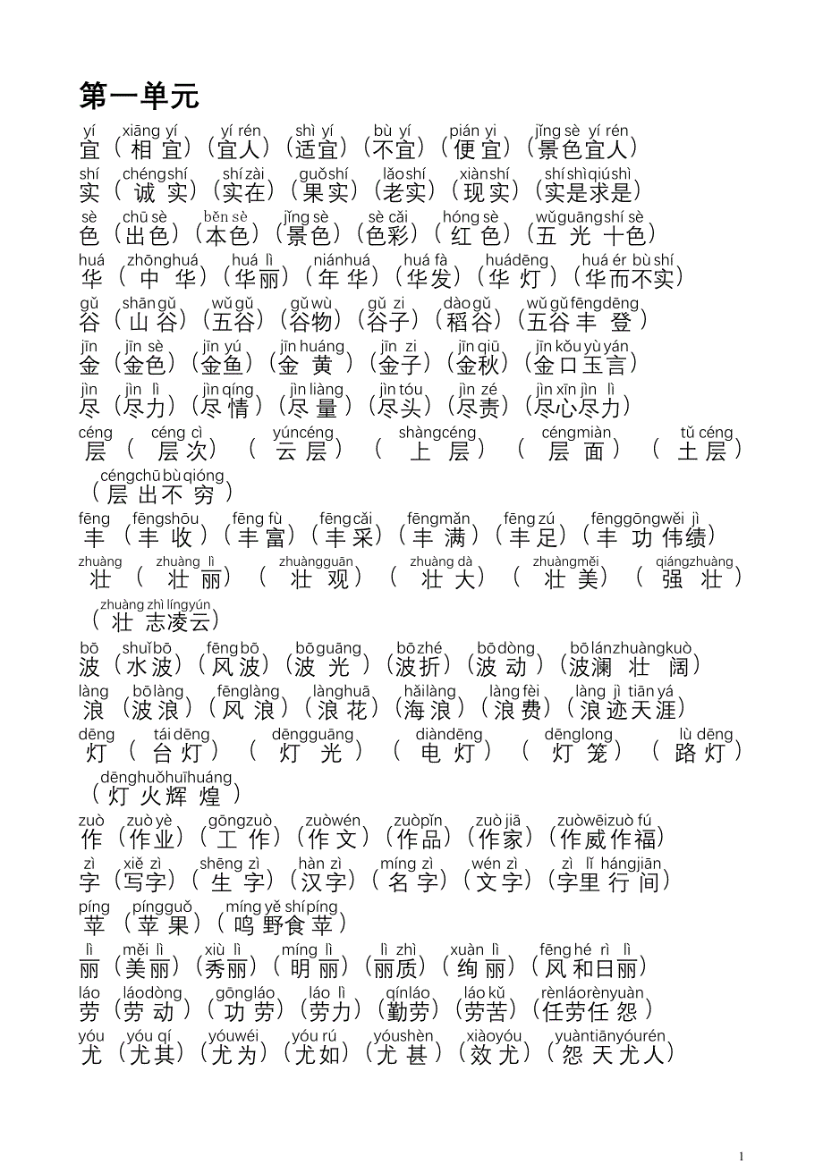 人教版语文二年级上册生字表二组词(1-4单元)-注音_第1页