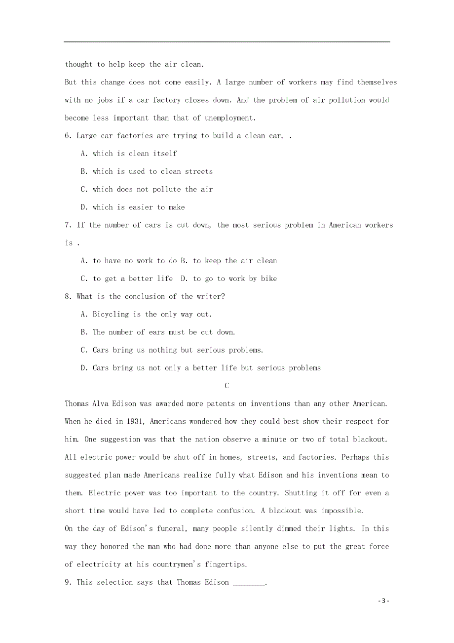 河南省新乡市新誉佳高级中学2015-2016学年高二英语上学期第一次月考试题_第3页