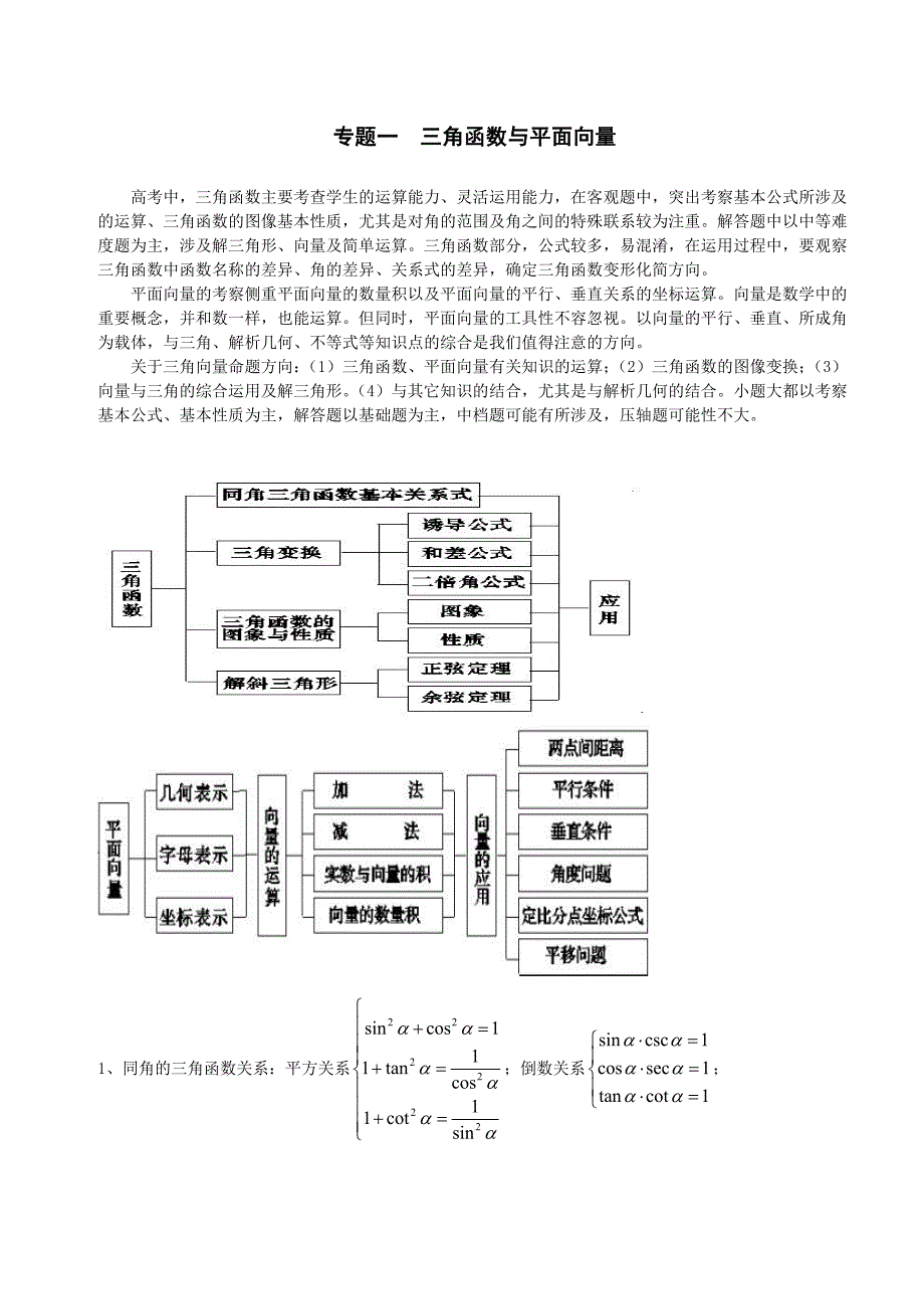 数学二轮复习专题三角函数与平面向量教案_第1页