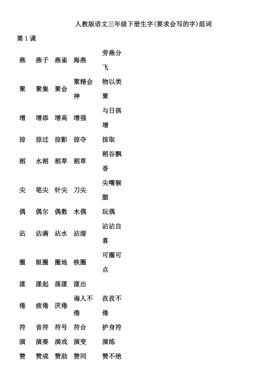 人教版语文三年级下册生字组词_第1页