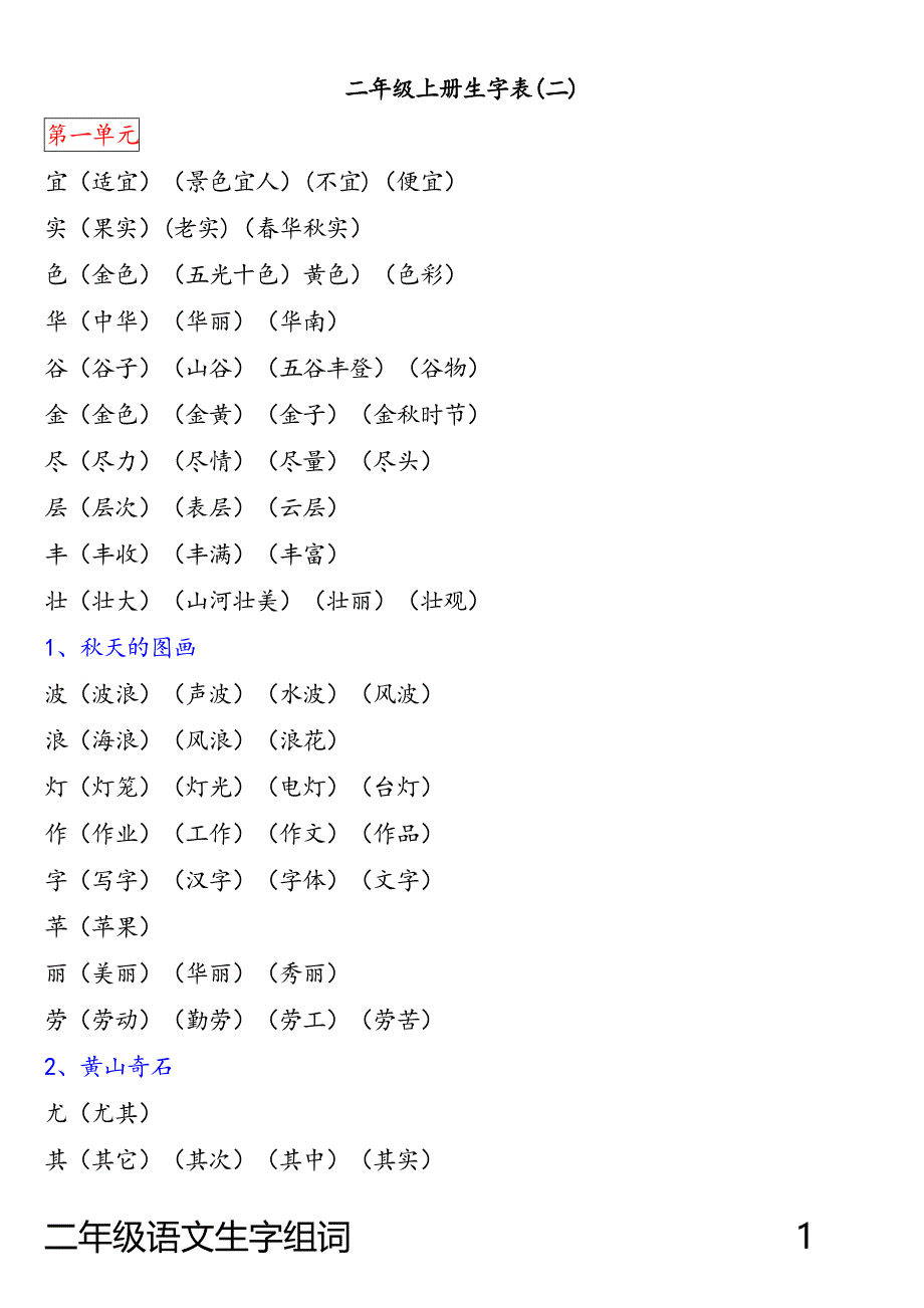 人教版语文二年级上、下册生字表二生字组词_第1页