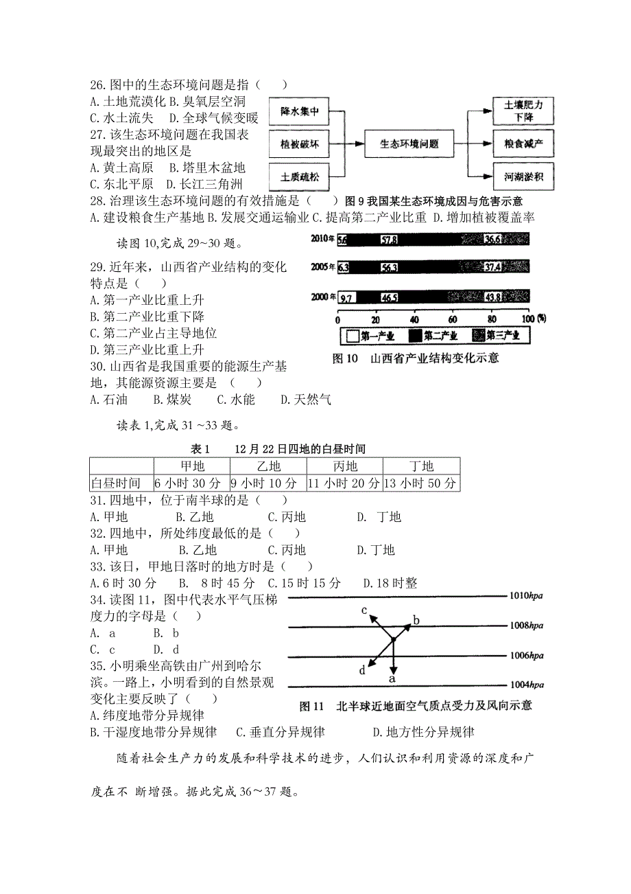 黑龙江省普通高中2014年学业水平考试地理试题 含答案_第4页