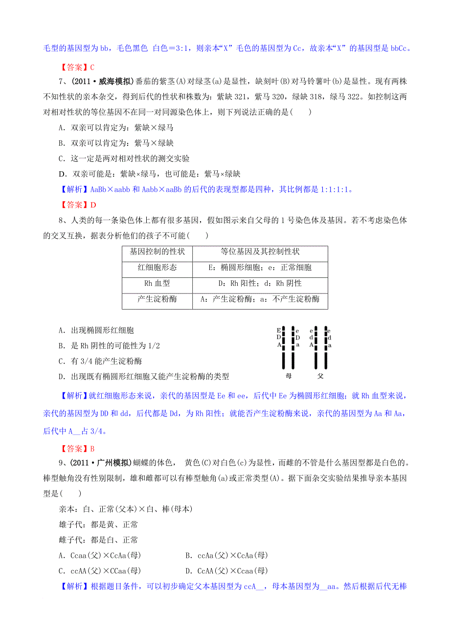 2012版生物一轮精品复习学案：第1章 遗传因子的发现(单元复习)(必修2)_第3页