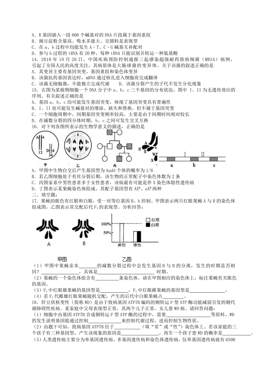 黑龙江省牡丹江市第一中学2015-2016学年高一6月月考生物试题 含答案_第3页