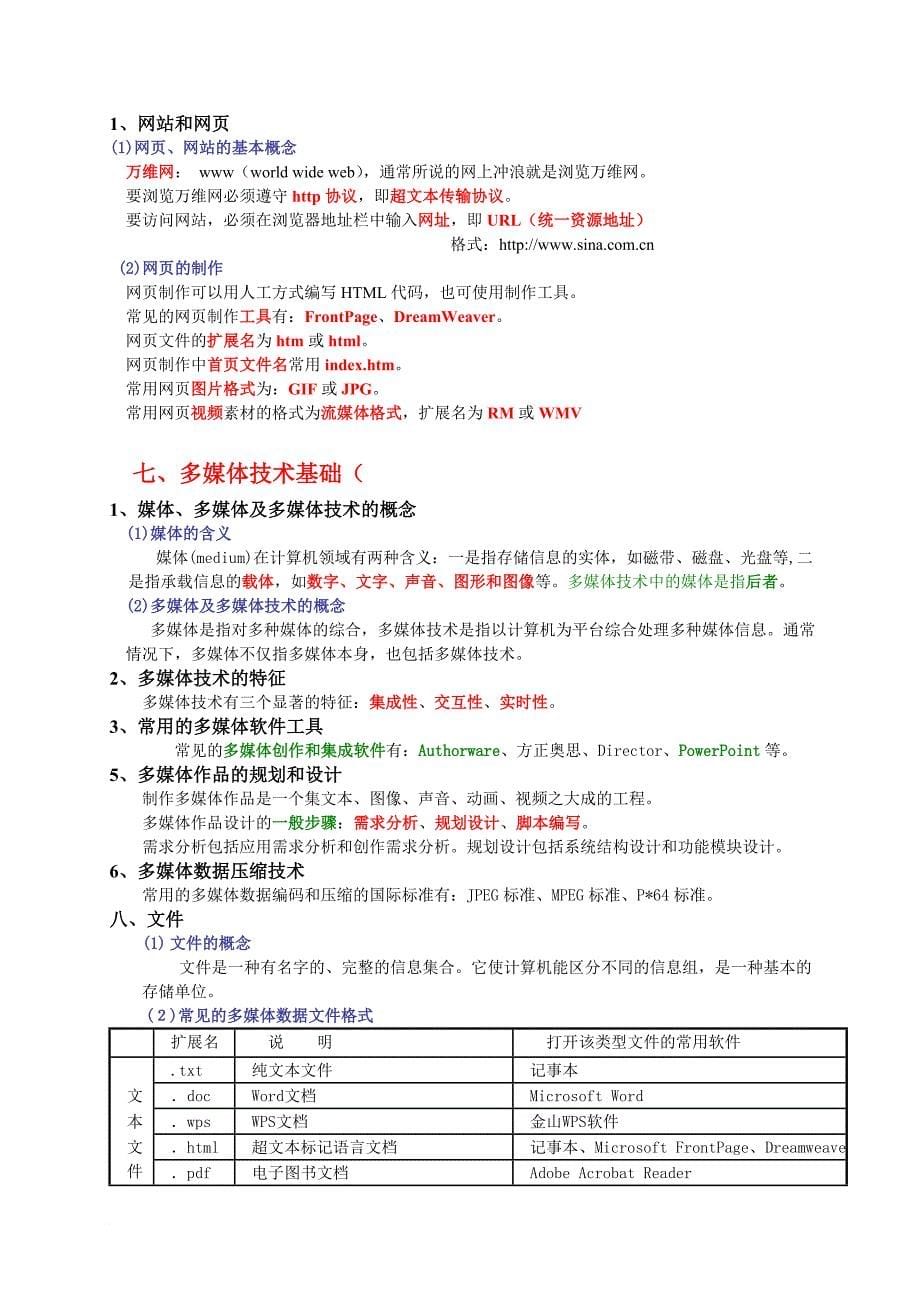 2013年高中信息技术会考复习知识要点_第5页