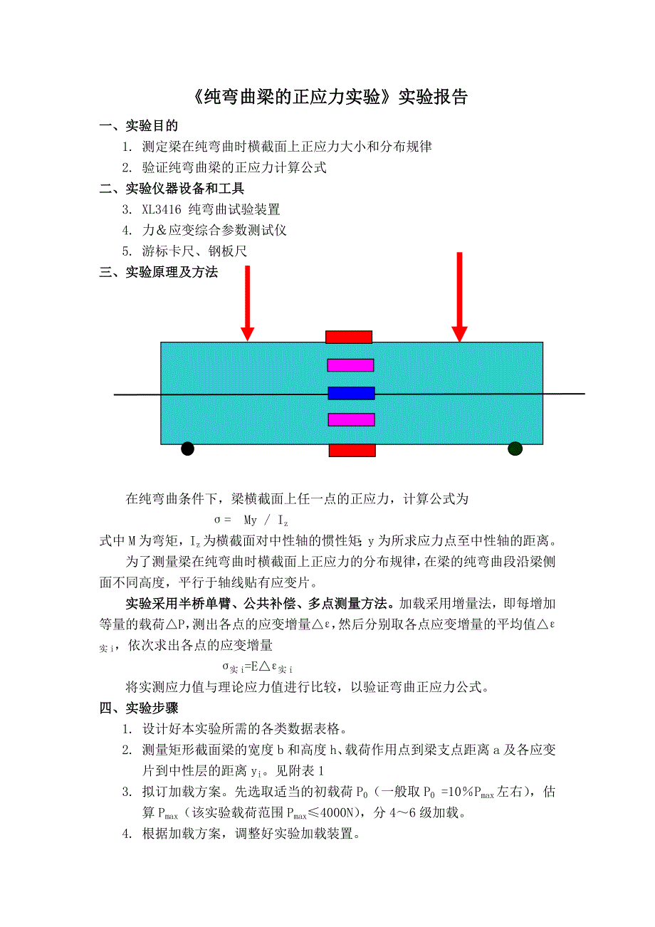 纯弯曲梁的正应力实验参考书报告_第1页