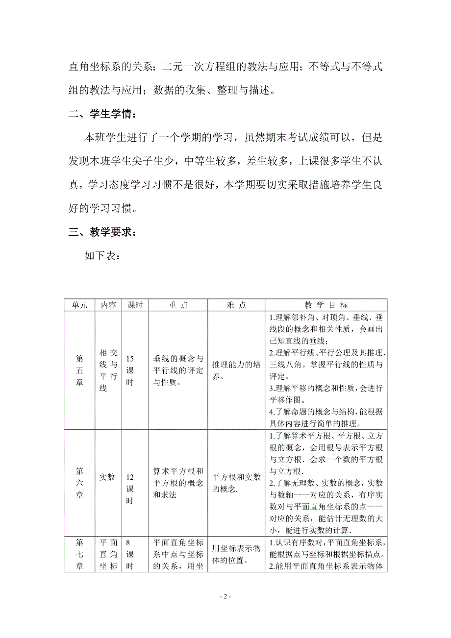 2013-2014年最新人教版七年级下数学教学计划_第2页