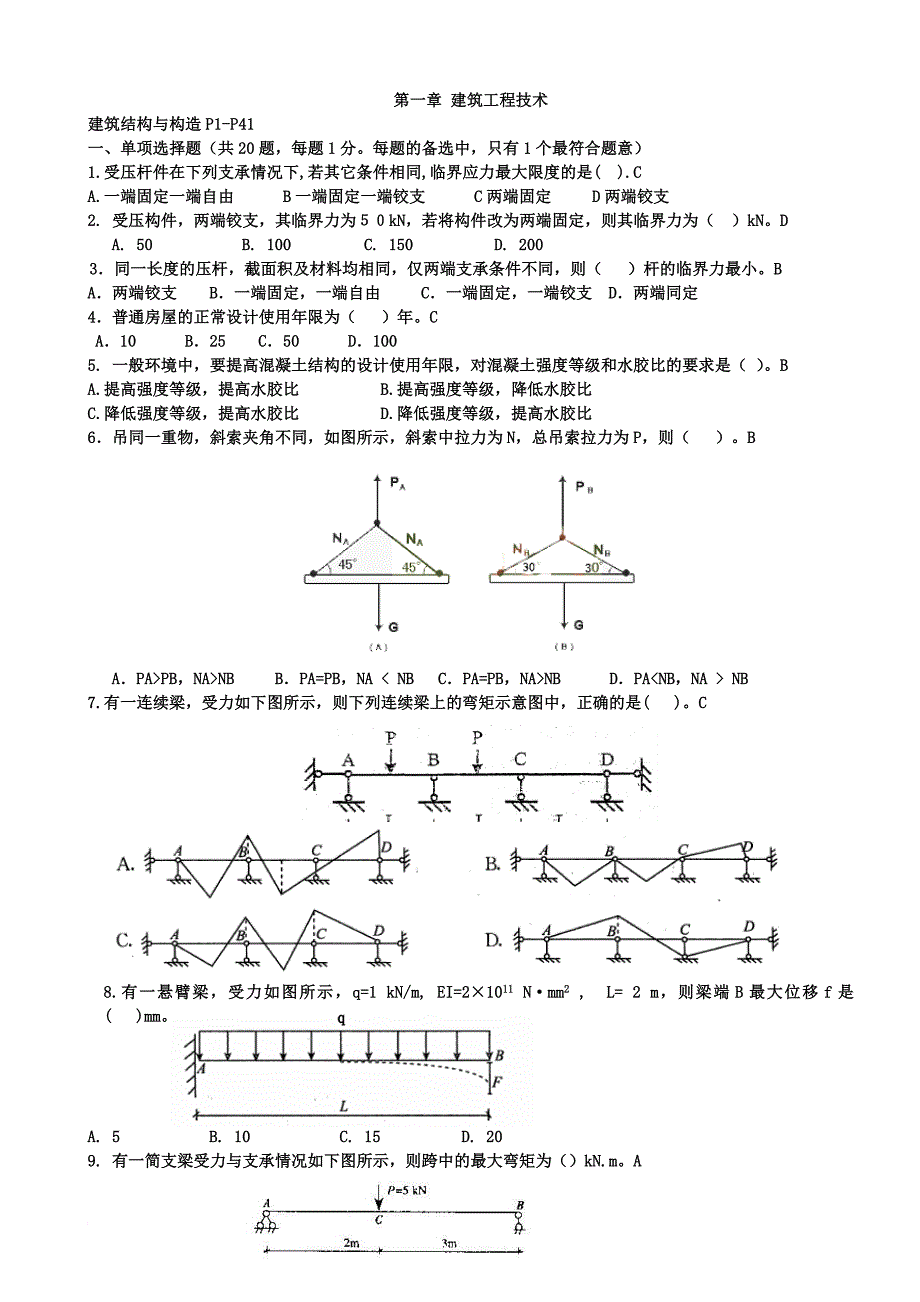 2013年一建《建筑实务》各章节选择题典型练习_第1页