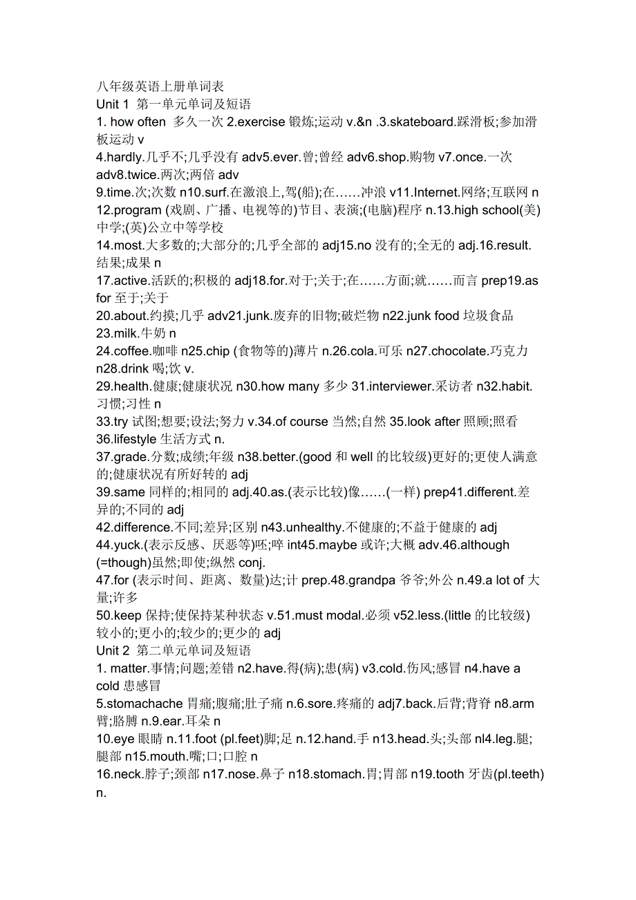 八年级英语上册单词表_第1页