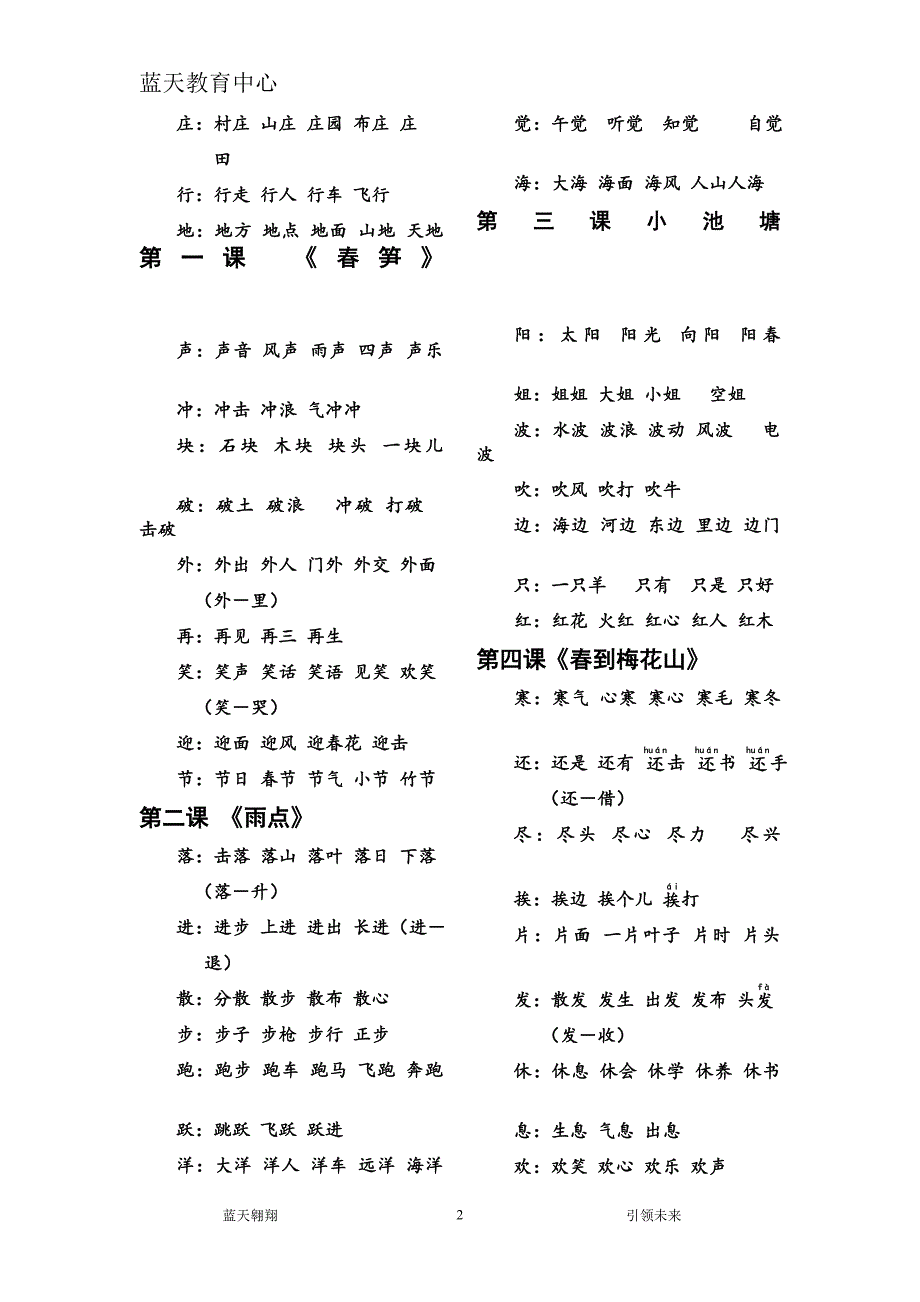 苏教版一年级语文下册生字组词整理全_第2页