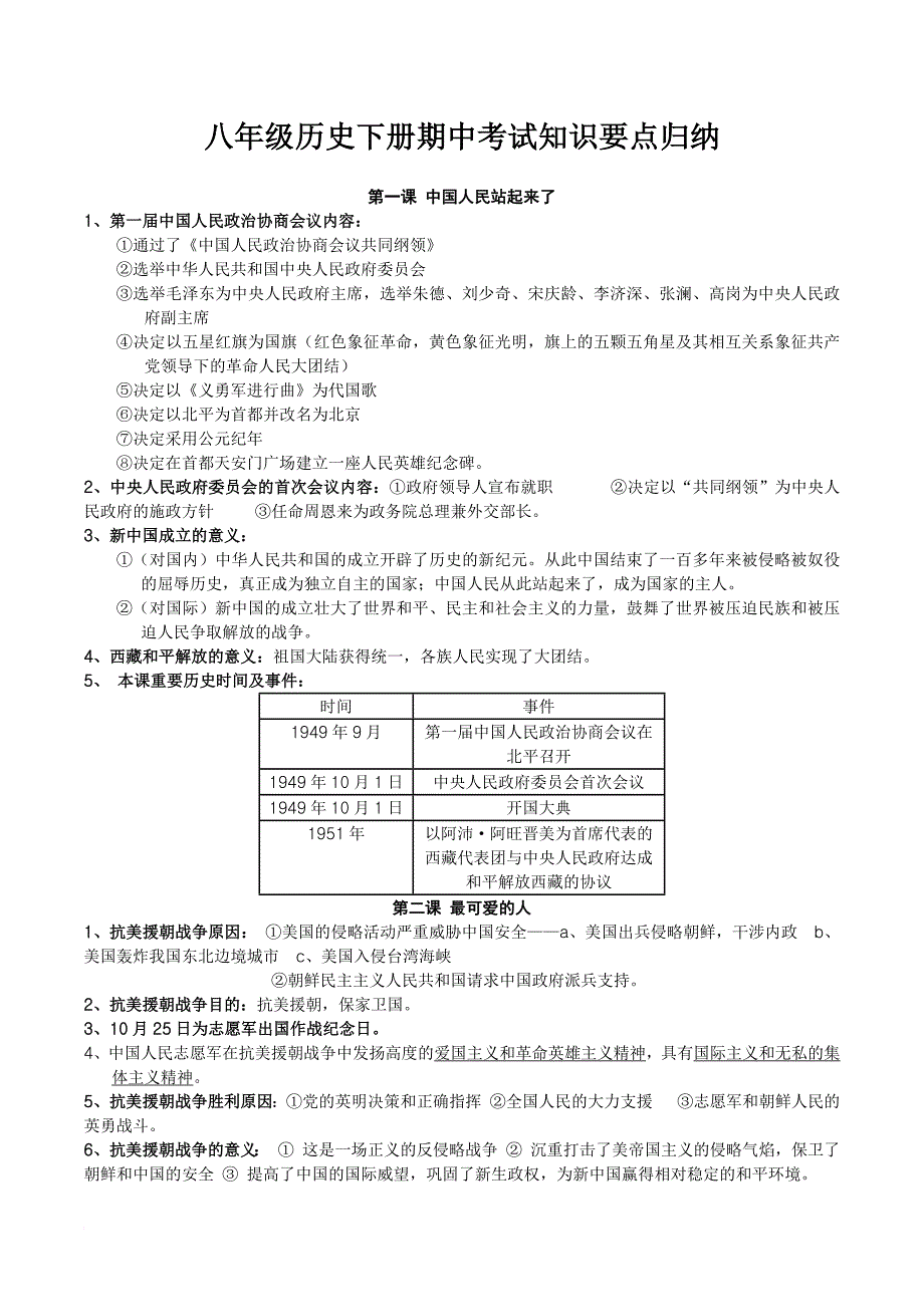 八年级历史下册期中考试复习知识要点_第1页