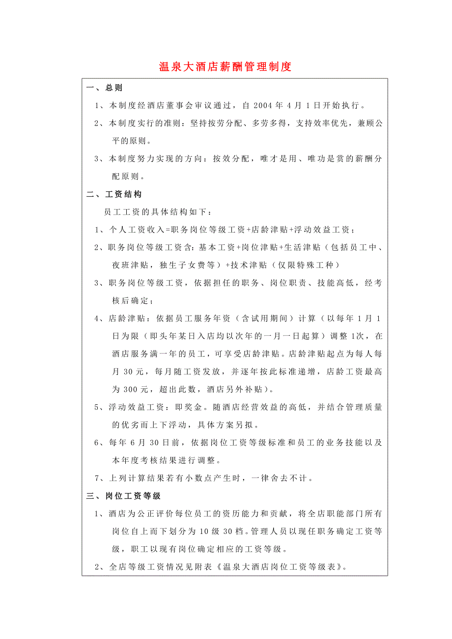 温泉酒店薪酬管理制度_第1页