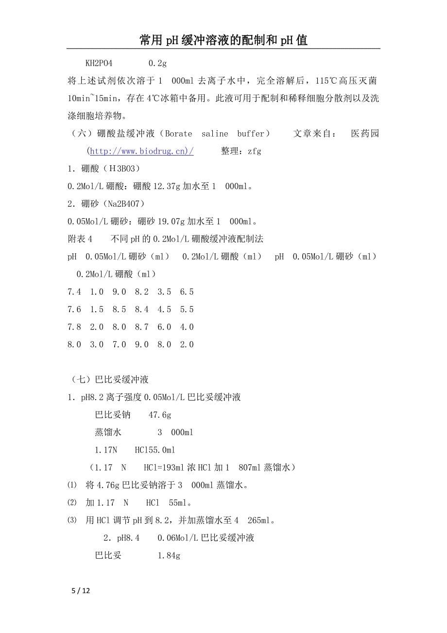 常用pH缓冲溶液的配制和pH值_第5页