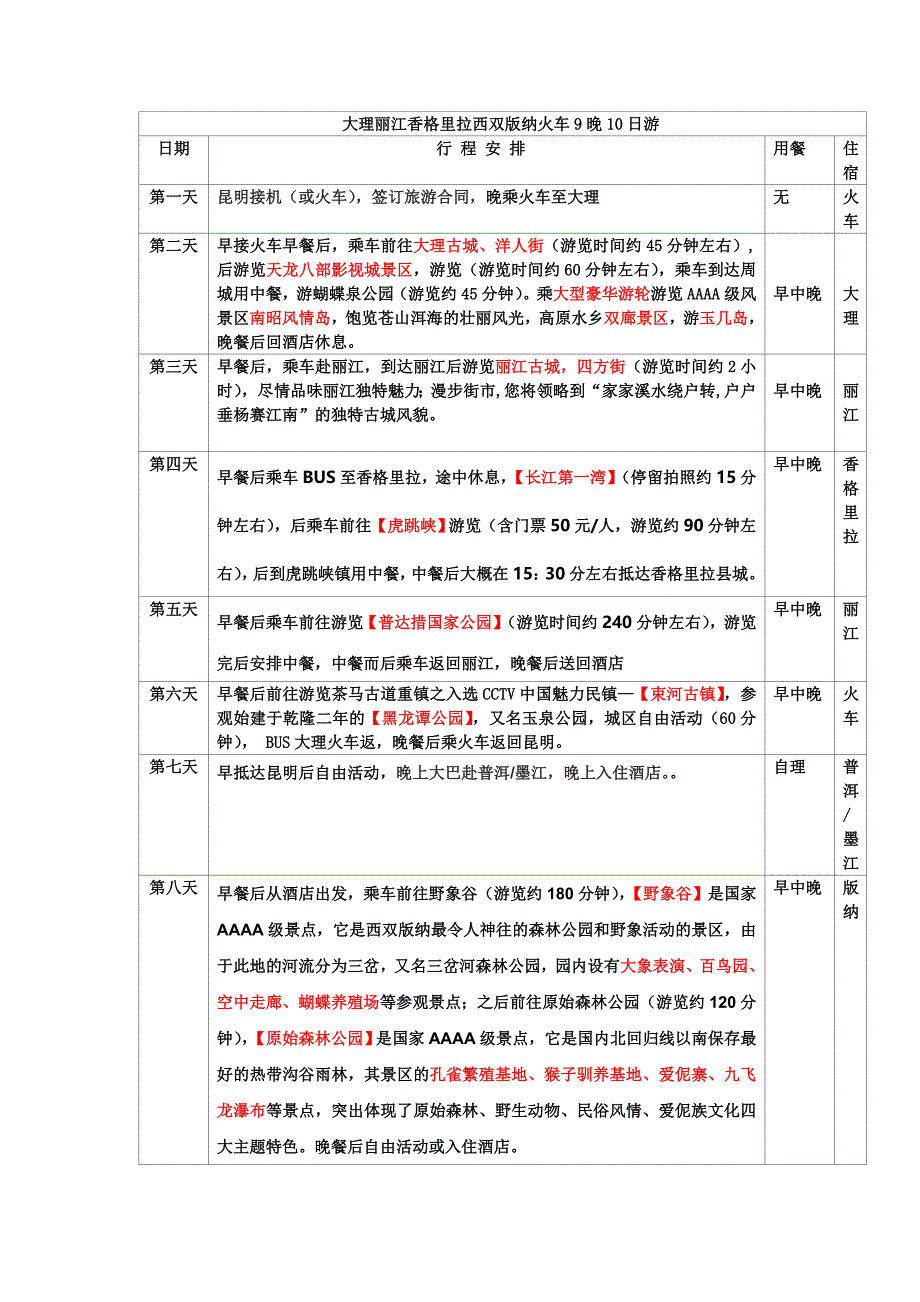 B11大理丽江香格里拉西双版纳火车9晚10日游_第1页