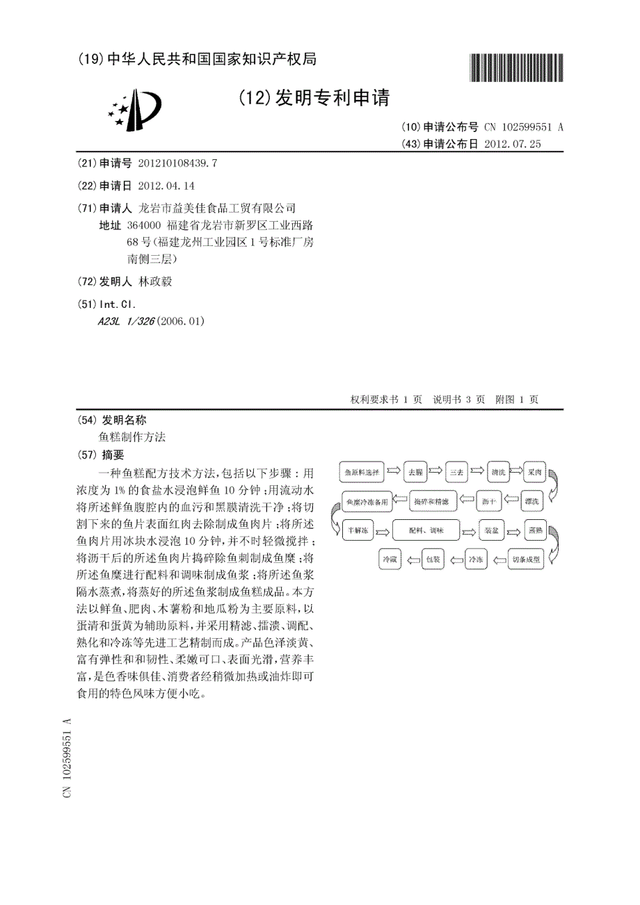 CN201210108439.7-鱼糕制作方法_第1页