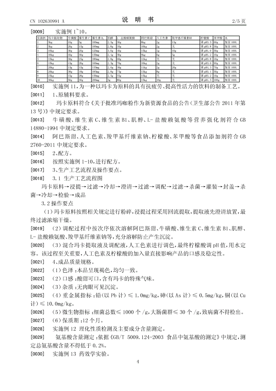 CN201210131551.2-一种含有玛卡的功能保健饮料及其制备方法 (1)_第4页