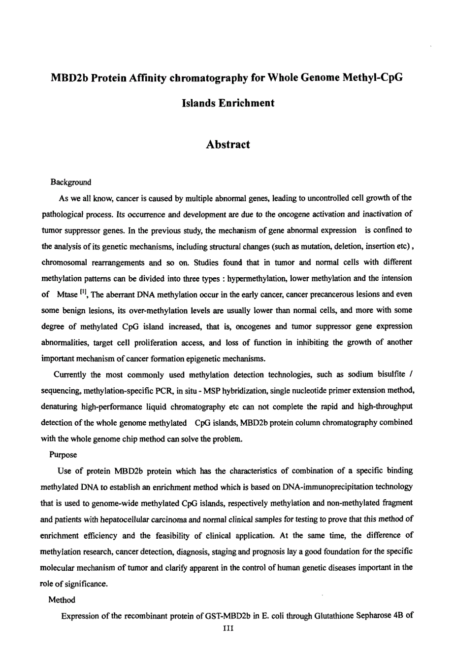MBD2b蛋白亲和层析富集全基因组甲基化CpG岛方法的建立_第3页