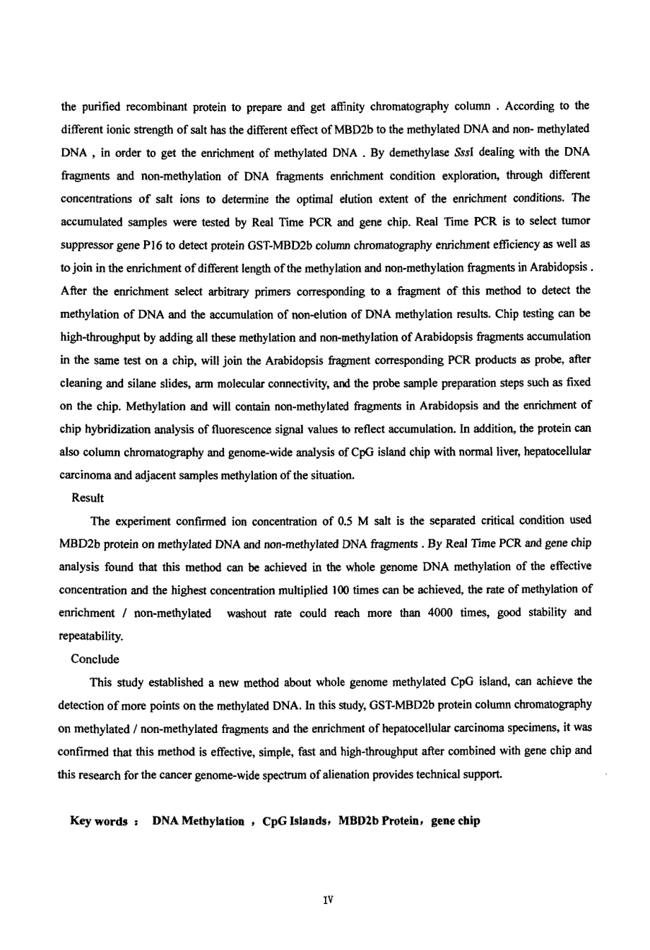 MBD2b蛋白亲和层析富集全基因组甲基化CpG岛方法的建立_第4页